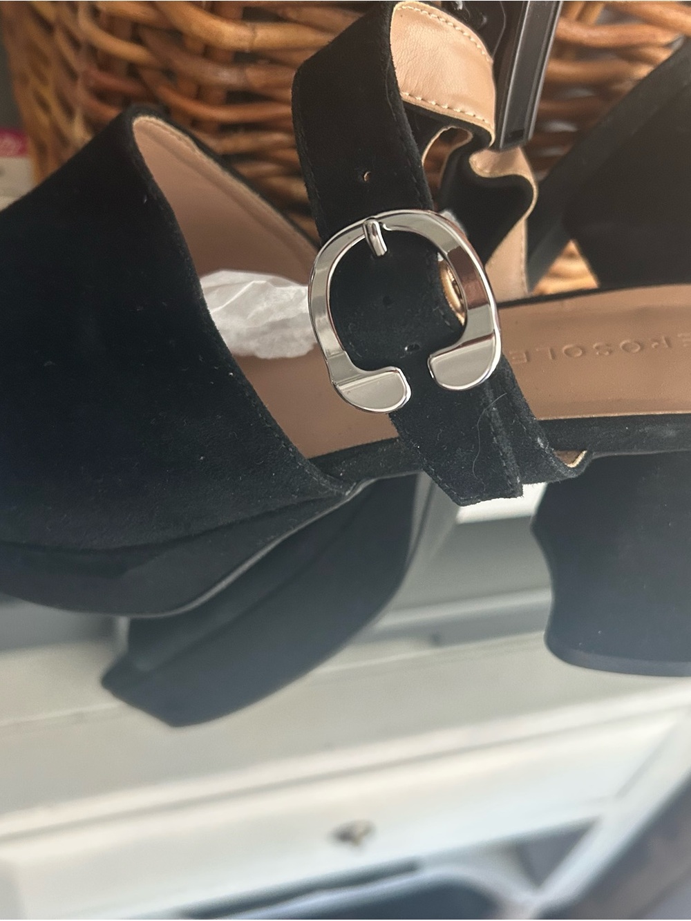 AEROSOLES Black Suede Cosmic Mules with Silver Buckle-NEW